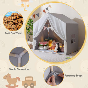 Kid's Play Tent with Washable Cotton Mat and Flag Banner-Gray view 5