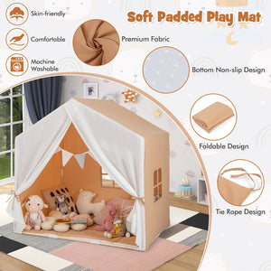 Kid's Play Tent with Washable Cotton Mat and Flag Banner-Orange view 5