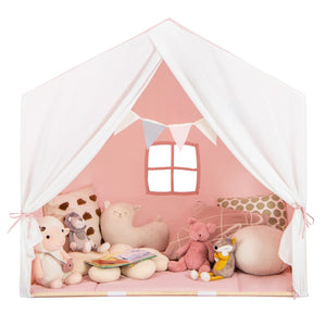 Kid's Play Tent with Washable Cotton Mat and Flag Banner-Pink view 4