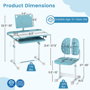 Kid's Study Desk and Chair Set with Tilt Desktop and Book Stand-Blue view 5