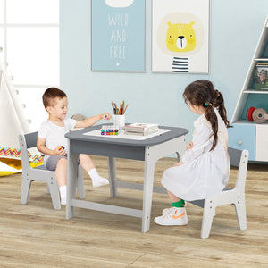 Kid's Table and Chairs Set with Double-sized Tabletop-Gray view 2
