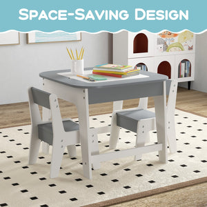 Kid's Table and Chairs Set with Double-sized Tabletop-Gray view 3