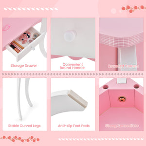 Kid's Wooden Vanity Table and Stool Set, with 3-Panel Acrylic Mirror-White view 9