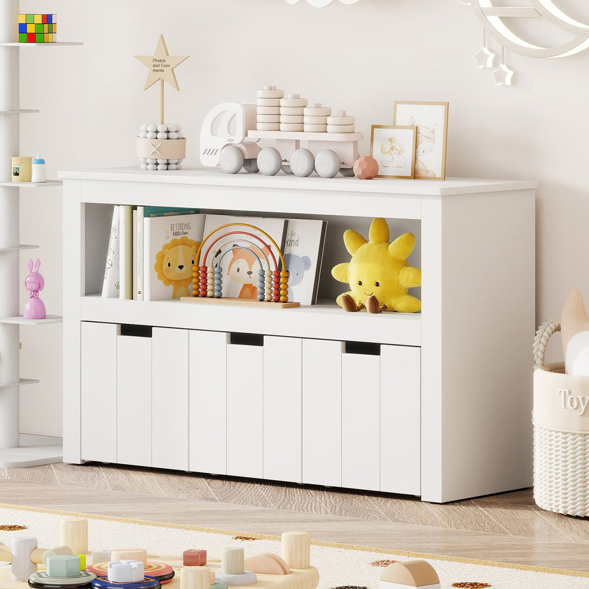 Kid Toy Storage Cabinet 3 Drawer Chest with Wheels Large Storage Cube Shelf view 2