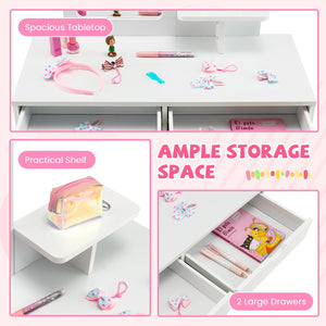 Kid Vanity Table Chair Set with Mirror and 2 Large Storage Drawers-White view 8