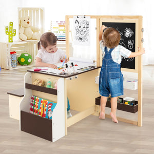 Kids Art Center Wooden Table Bench Set-Brown view 2