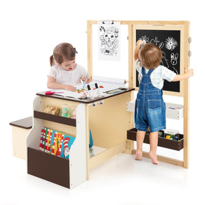Kids Art Center Wooden Table Bench Set-Brown view 3