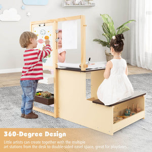 Kids Art Center Wooden Table Bench Set-Brown view 5