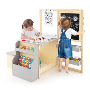 Kids Art Center Wooden Table Bench Set-Gray view 3