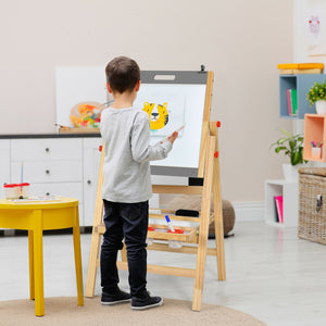 Kids Art Easel with Paper Roll Double Sided Chalkboard and Whiteboard-Gray view 2