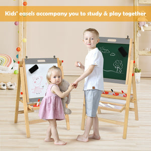 Kids Art Easel with Paper Roll Double Sided Chalkboard and Whiteboard-Gray view 6