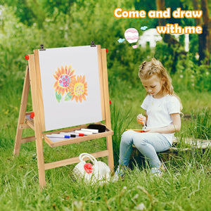 Kids Art Easel with Paper Roll Double Sided Chalkboard and Whiteboard-Gray view 8