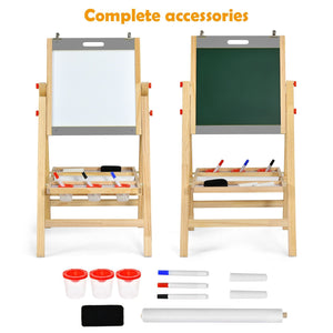Kids Art Easel with Paper Roll Double Sided Chalkboard and Whiteboard-Gray view 9