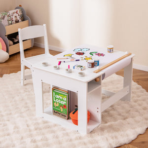 Kids Art Table and Chair Set Toddler Craft Drawing Desk-White view 2