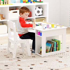 Kids Art Table and Chair Set Toddler Craft Drawing Desk-White view 3