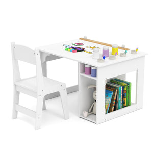 Kids Art Table and Chair Set Toddler Craft Drawing Desk-White view 4