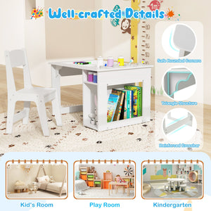 Kids Art Table and Chair Set Toddler Craft Drawing Desk-White view 9
