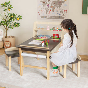 Kids Art Table and Chairs Set with Paper Roll and Storage Bins-Coffee view 3