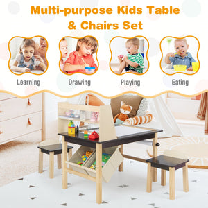 Kids Art Table and Chairs Set with Paper Roll and Storage Bins-Coffee view 6