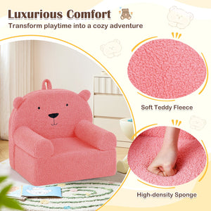 Kids Bear Sofa Toddler Foam Couch with Soft Fleece Fabric Cover-Pink view 5