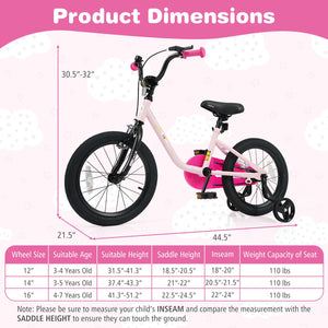 Kids Bike for 3-7 Years Old Boys and Girls 12/14/16-Inch Children Bicycle-Pink 16 Inch view 4