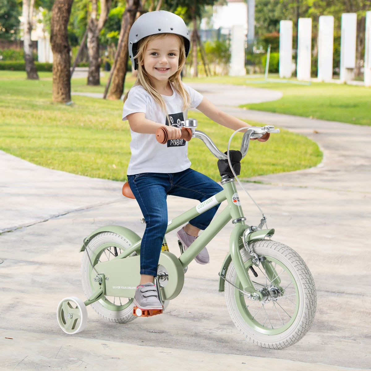 Kids Bike with Adjustable Handlebar and Saddle Green-12 Inches view 2