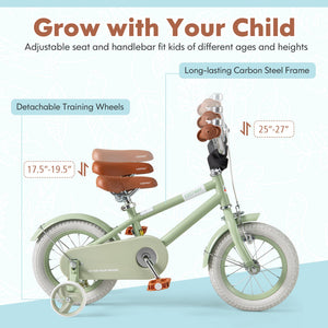 Kids Bike with Adjustable Handlebar and Saddle Green-12 Inches view 5