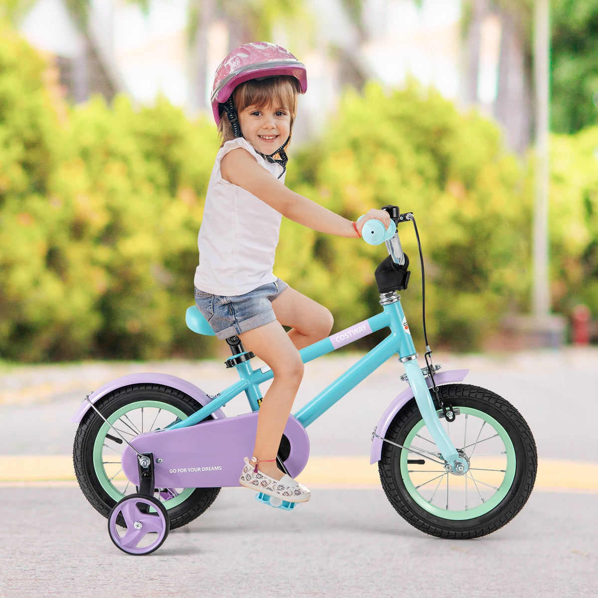 Kids Bike with Adjustable Handlebar and Saddle Purple-12 Inches view 2