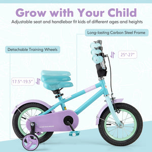 Kids Bike with Adjustable Handlebar and Saddle Purple-12 Inches view 6