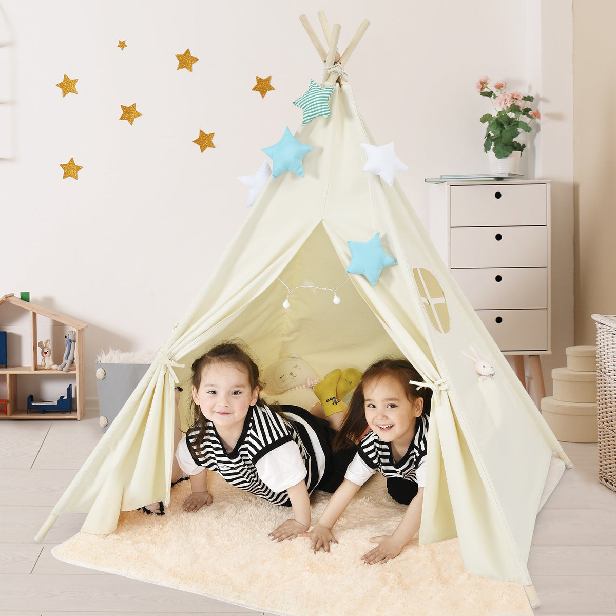 Foldable Kids Canvas Teepee Play Tent view 2