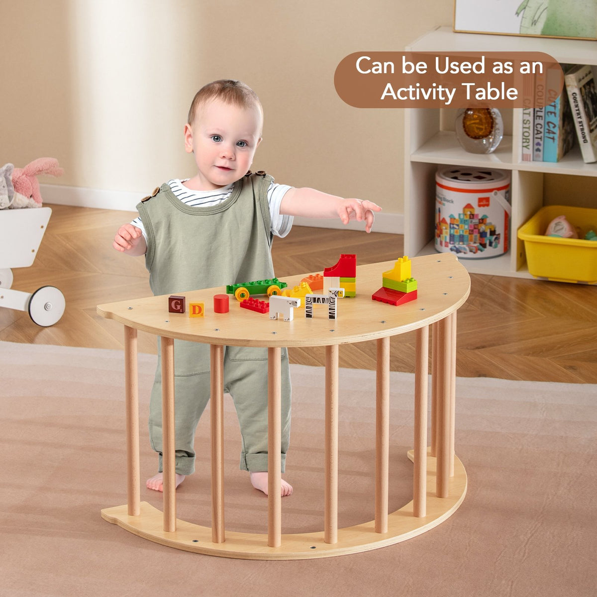 Kids Climbing Arch with Cushion Montessori Arch Climber/Rocker for Toddlers-Coffee view 2