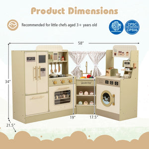 Kids Corner Play Kitchen with Faucet and Dishwasher and Stoves-Green view 5