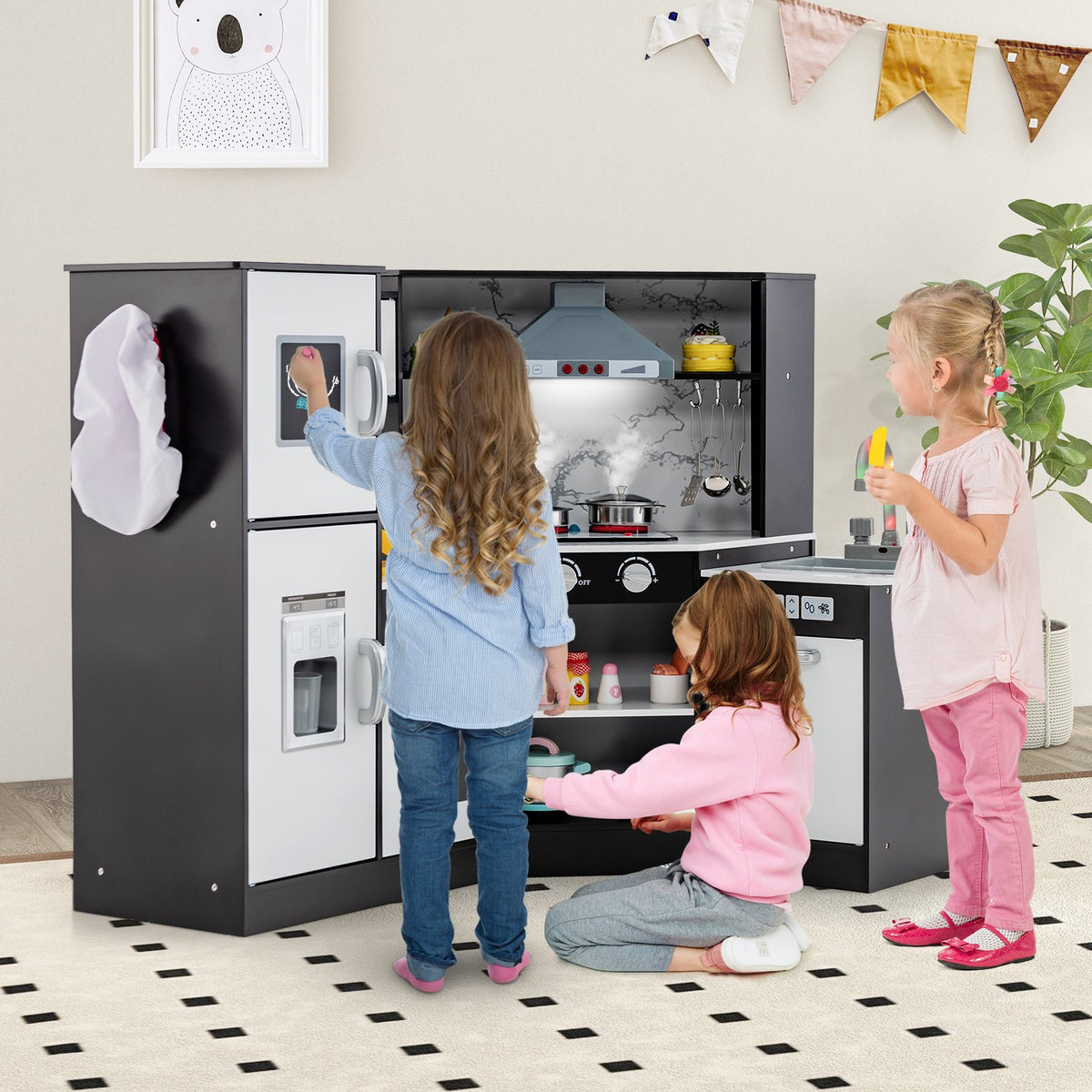 Kids Corner Pretend Kitchen Playset with Separated Washing Basin-Coffee view 2