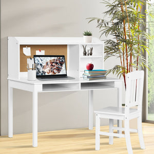 Kids Desk and Chair Set Study Writing Desk with Hutch and Bookshelves-White view 2