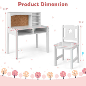 Kids Desk and Chair Set with Hutch and Bulletin Board for 3+ Kids-White view 5