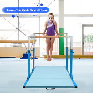 Kids Double Horizontal Bars Gymnastic Training Parallel Bars Adjustable-Blue view 3