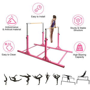 Kids Double Horizontal Bars Gymnastic Training Parallel Bars Adjustable-Pink view 5