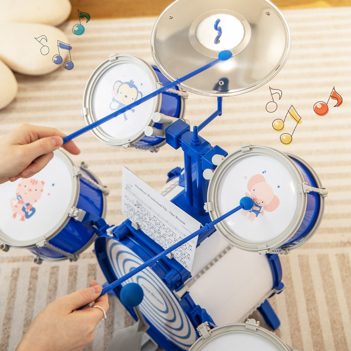 Kids Drum Set Educational Percussion Musical Instrument Toy with Bass Drum-Blue view 2