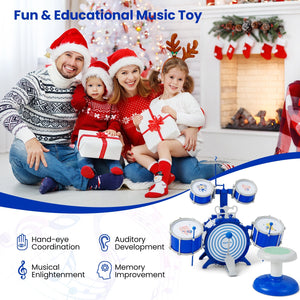Kids Drum Set Educational Percussion Musical Instrument Toy with Bass Drum-Blue view 6