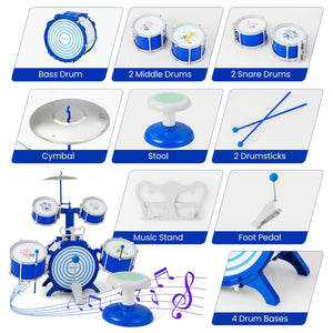 Kids Drum Set Educational Percussion Musical Instrument Toy with Bass Drum-Blue view 8