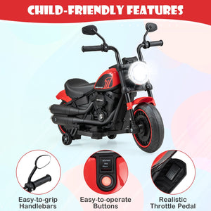 Kids Electric Motorcycle with Training Wheels and LED Headlights-Red view 6