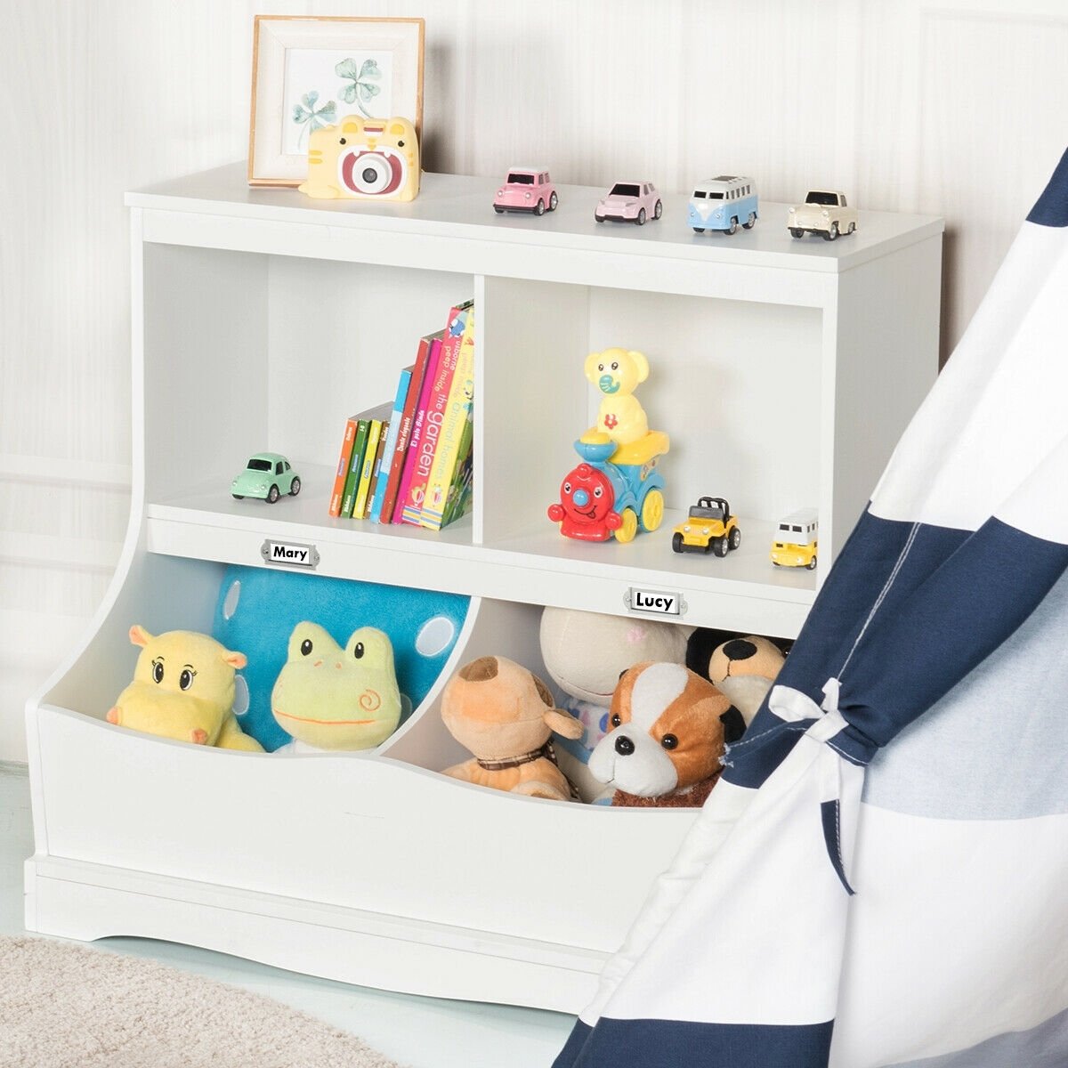 3-Tier Kids Bookcase Storage Organizer-White view 2