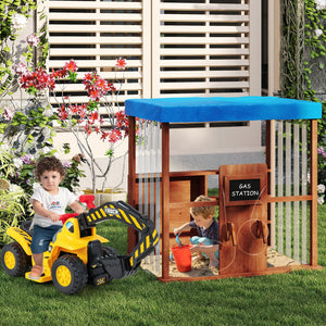 Kids Gas Station Playhouse with Gas Refueling Guns for Aged 3+-Brown view 6