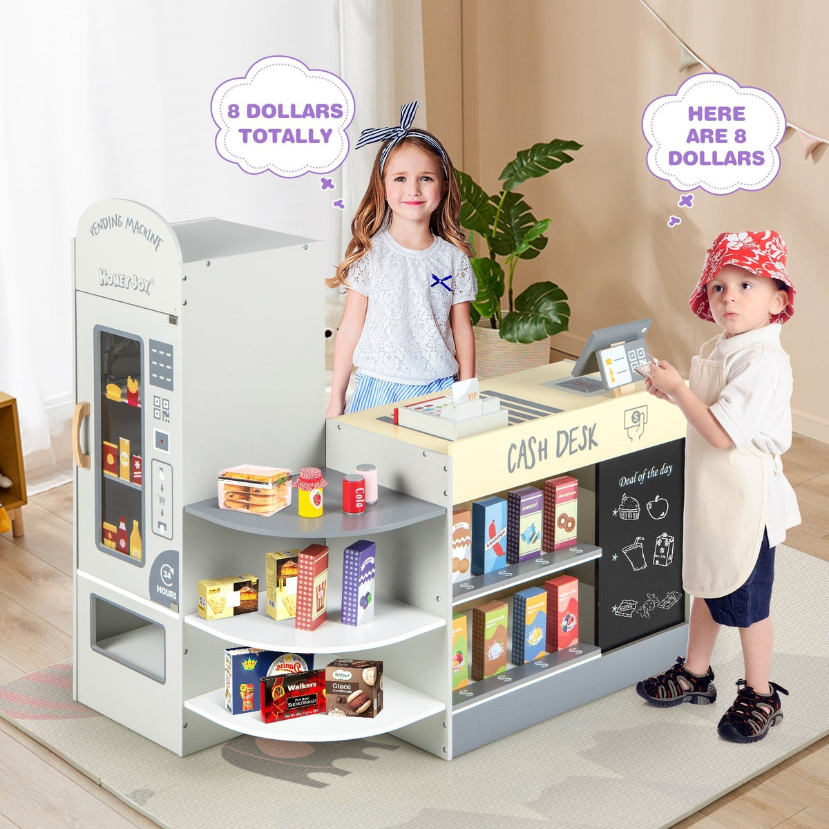 Kids Grocery Store Playset with Cash Register POS Machine-Gray view 2