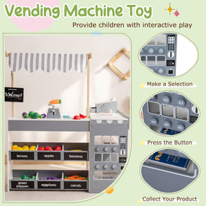 Kids Grocery Store Playset Wooden Pretend Play Supermarket with Shopping Cart-Gray view 8