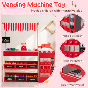 Kids Grocery Store Playset Wooden Pretend Play Supermarket with Shopping Cart-Red view 7
