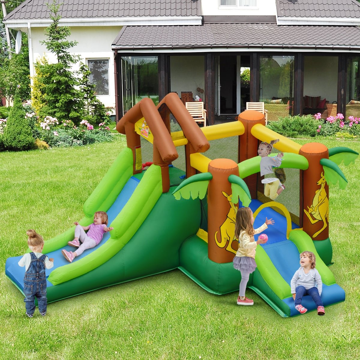 Kids Inflatable Jungle Bounce House Castle with 680W Blower view 2