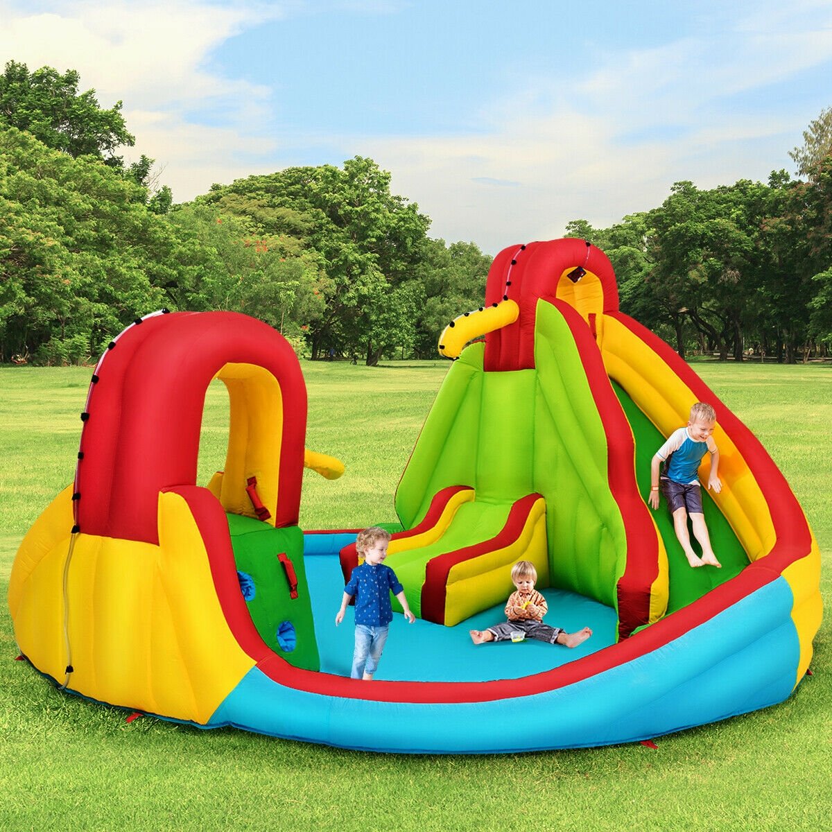 Kid's Inflatable Water Slide Bounce House with Climbing Wall and Pool Without Blower view 2