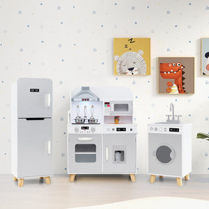 Kids Kitchen Playset 3-in-1 with Refrigerator and Washing Machine-Gray view 3