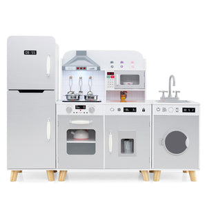 Kids Kitchen Playset 3-in-1 with Refrigerator and Washing Machine-Gray view 4